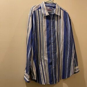 Robert Graham mens 2XL blue striped button down - 100% cotton